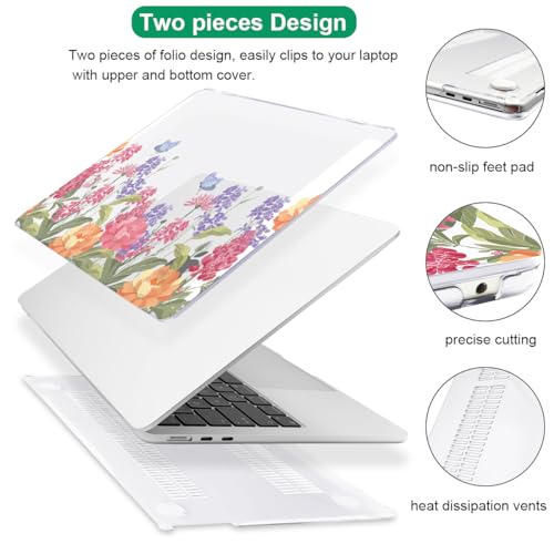 Compatible with MacBook Air 13 inch Case 2026 2025-2022 M5 M4 M3 M2 Chip A3449 A3240 A3113 A2681, Pattern Hard Shell Laptop Case Keyboard Cover for MacBook Air 13.6 M5, Pink & Purple Flowers - color: Pink & Purple Flowers