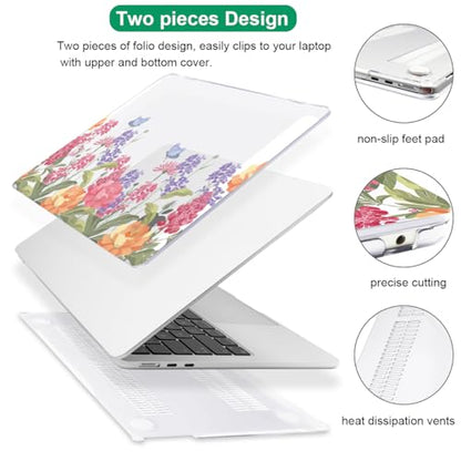 Compatible with MacBook Air 13 inch Case 2026 2025-2022 M5 M4 M3 M2 Chip A3449 A3240 A3113 A2681, Pattern Hard Shell Laptop Case Keyboard Cover for MacBook Air 13.6 M5, Pink & Purple Flowers - color: Pink & Purple Flowers