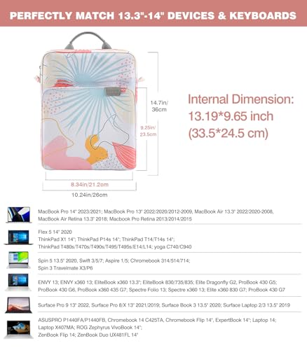 MoKo 13.3-14 Inch Laptop Sleeve Bag Fits Mac Neo 13-inch A18 Pro, Mac Pro 13.3" M2 2022/M5/M5 Pro/M5 Max 14.2" 2026, Mac Air 13.6" M5 2026, Handle Carrying Case with Shoulder Strap,Tropical Leaf - color: Tropical Leaf, size: 13.3-14 inch