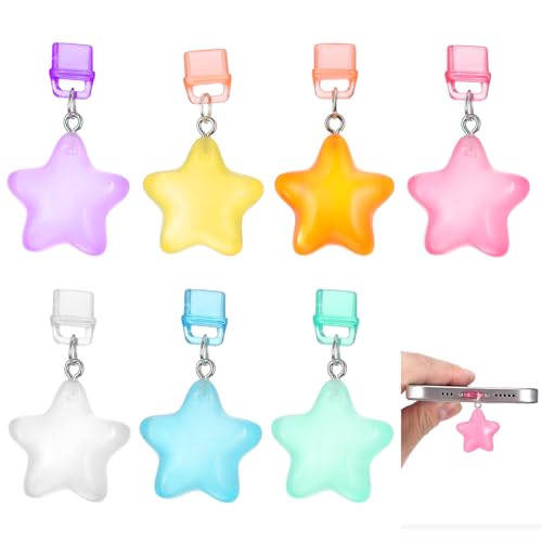 ElevateTech 7Pcs Glow in The Dark Star Charms Dust Plug Charm Type C/USB C Dust Plug Port Cover Accessories Cute Star Pendant Charging Port Cover Gift