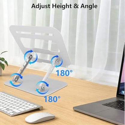 Adjustable Laptop Stand Computer Riser for Desk, Silver | Stable Metal Base, Height & Angle Adjustment, Ergonomic & Foldable, Heat Dissipation Design, Wide Compatibility - color: Silver