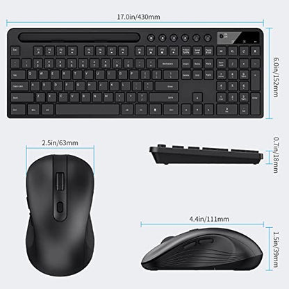 Wireless Keyboard and Mouse Combo, MARVO 2.4G Ergonomic Wireless Computer Keyboard with Phone Tablet Holder, Silent Mouse with 6 Button, Compatible with MacBook, Windows (Black) - color: Black