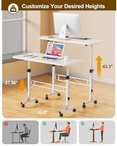 Amztabler Small Standing Desk Adjustable Height, Mobile Stand Up Desk with Wheels, 32 Inch Portable Rolling Desks Conference Room Tables for Walking Pad Treadmill White - color: White