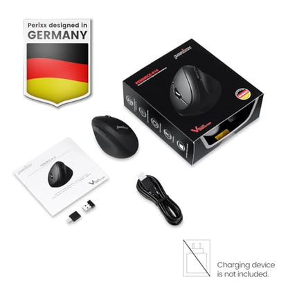 Perixx PERIMICE-819B Bluetooth Portable Vertical Mouse - Wireless 3-in-1 Multi-Device Spec - Silent-Click - Portable Compact Size - Black - Right Handed - style: Rechargeable 3-in-1