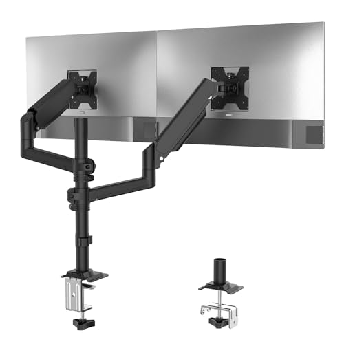 WALI Adjustable Dual Monitor Mount for 13-33 inch Screens, 19.8 lbs per Arm | Dual Monitor Arm Desk Mount, Full Motion with Tilt, Swivel, Rotation, C-Clamp/Grommet Mounting, VESA 75/100mm (GSDM002),Black - color: Black (Dual), size: 13" to 33"