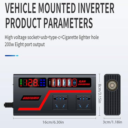 Car Charger Inverter – Vehicle Power Adapter Plug Outlet | Multi-Function Truck Converter | 12V 24V to 110V 220V Charging Port | for Cars Buses Laptops RVs and Roadside Use