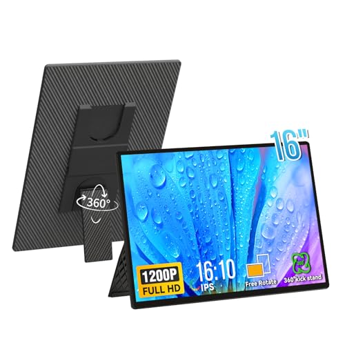 Portable Monitor 16" 1200P FHD Laptop Screen Extender, Horizontal Vertical Monitors with Detachable Kickstand, Built-in Speakers, Plug & Play Computer Gaming Travel Monitor for Wins Mac Chrome Phone - style: 16" Monitor-3N