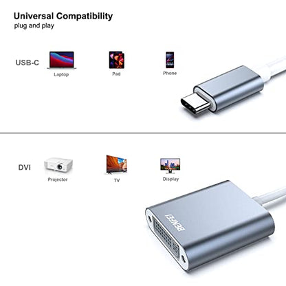 BENFEI USB C to DVI Adapter, Type-C to DVI Adapter [Thunderbolt 3/4 Compatible] with iPhone 15 Pro/Max, MacBook Pro/Air 2023, iPad Pro, iMac, S23, XPS 17, Surface Book 3 and More - Grey