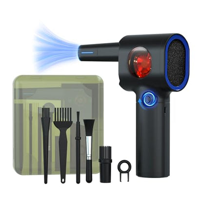 Stepless Speed Compressed Air Duster, Air Blower with Storage Case & LED | 6 Accessories Replace Canned Air, Keyboard Cleaner for Car, PC, Home - color: Black