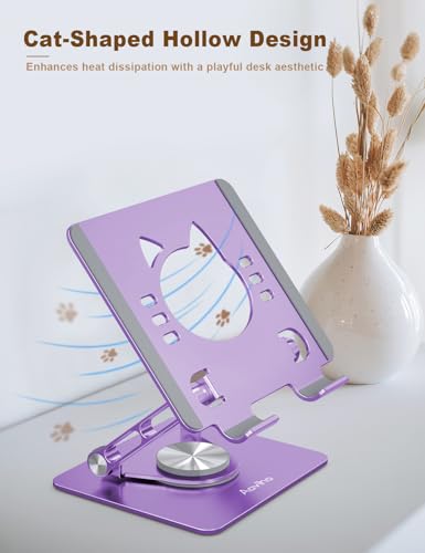 Aoviho Tablet Stand 360° Rotating Aluminum Holder - Adjustable, Portable & Foldable Monitors Stand for iPads, Compatible with 4-13.3" Tablets, Purple - color: Purple
