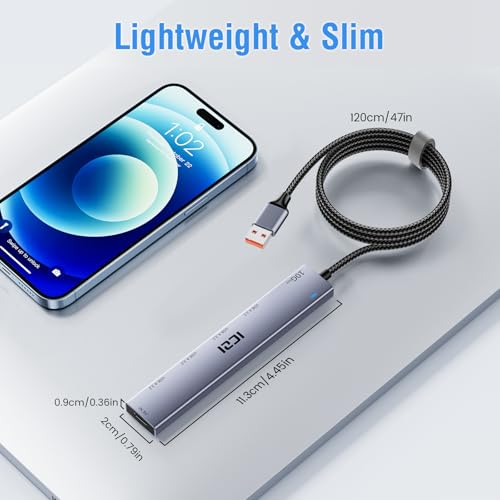 ICZI USB 3.2 Hub 10Gbps 4 Port USB3.2 Gen 2 Splitter with 4FT Cable for Laptop, Desktop PC, Xbox, PS5, iMac, Surface Pro, Xps - size: usb 3.2 aluminum