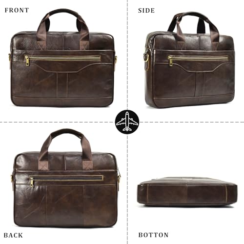Leather Laptop Bag for Men Briefcase Fits 15.6 Inch Notebook Portable Shoulder Messenger Crossbody Bag for Travel Office - color: 17coffee