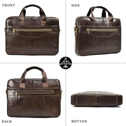 Leather Laptop Bag for Men Briefcase Fits 15.6 Inch Notebook Portable Shoulder Messenger Crossbody Bag for Travel Office - color: 17coffee