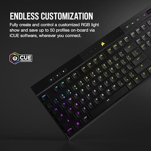 Corsair K100 AIR Wireless RGB Mechanical Gaming Keyboard - Ultra-Thin, Sub-1ms Slipstream, Low-Latency Bluetooth, Cherry MX Ultra Low Profile Keyswitches - NA Layout, QWERTY - Black - style: K100 AIR WIRELESS