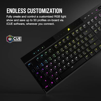 Corsair K100 AIR Wireless RGB Mechanical Gaming Keyboard - Ultra-Thin, Sub-1ms Slipstream, Low-Latency Bluetooth, Cherry MX Ultra Low Profile Keyswitches - NA Layout, QWERTY - Black - style: K100 AIR WIRELESS