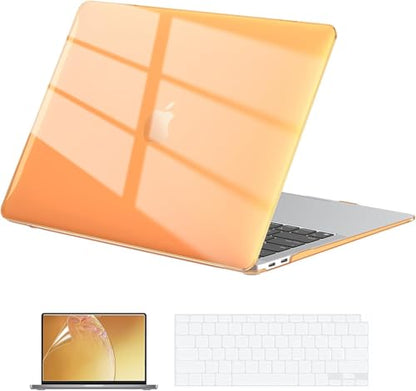 EooCoo for MacBook Air 13.3 inch Case with Keyboard and Screen Protector | Ultra Thin and Transparent, Hard Case Compatible with MacBook Air 13.3 inch M1 Chip 2021-2018 with Retina Display - color: Crystal Orange