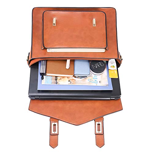ECOSUSI Backpack for Women Briefcase Messenger Laptop Bag Vegan Leather Satchel Work Bags Fits 15.6 inch Laptops, Brown - color: 2-brown-l