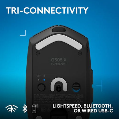 Logitech G305 X SUPERLIGHT Wireless Gaming Mouse, Lightweight 59g, HERO 44K Sensor, RGB lighting, LIGHTSPEED and Bluetooth, 130+ Hr Battery Life, 6 Programmable Buttons, Compatible with PC/Mac - Black - color: Black, style: Superlight