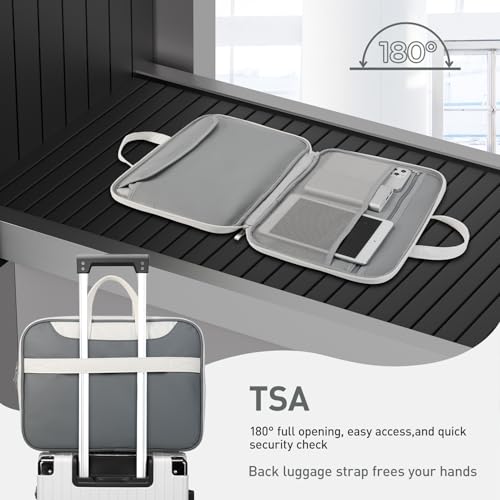 DTTO 14 Inch Laptop Sleeve Case, TSA Waterproof PU Leather Computer Carrying Case Shockproof Protective Laptop Bag with Handle for 13-14" MacBook HP Dell Lenovo ASUS Acer Chromebook, Gray White - color: Gray White, size: 14 Inch
