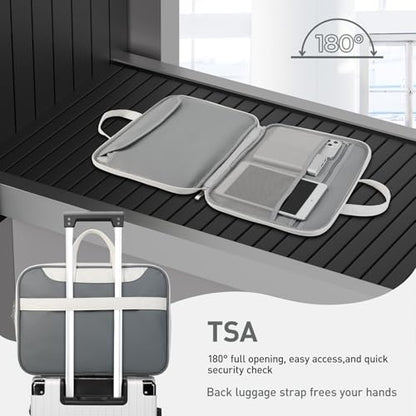 DTTO 14 Inch Laptop Sleeve Case, TSA Waterproof PU Leather Computer Carrying Case Shockproof Protective Laptop Bag with Handle for 13-14" MacBook HP Dell Lenovo ASUS Acer Chromebook, Gray White - color: Gray White, size: 14 Inch