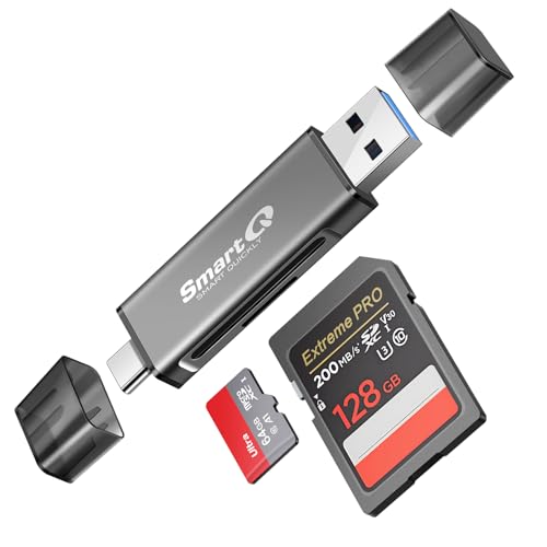 SmartQ C350 USB C sd card reader and USB 3.0 Super Speed Memory Card adapter for MicroSDXC and SDHC Card, SD, SDXC, SDHC, SD Cards, Works for Windows, Mac OS X, Android Devices, OTG Adapter - color: Grey Trio 3.0