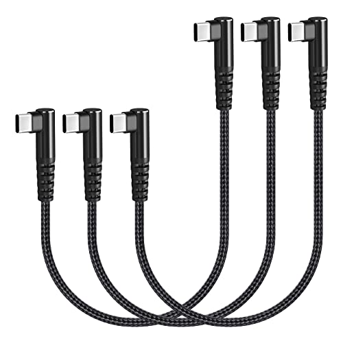 USB C to USB C Cable 100W 1ft 3 Pack 90 Degree Type C Cable Nylon Braided Right Angle USBC Fast Charging Cable Compatible with iPhone 15 16 17 Series, MacBook, iPad Pro, Galaxy S8 - S24, Pixel, LG