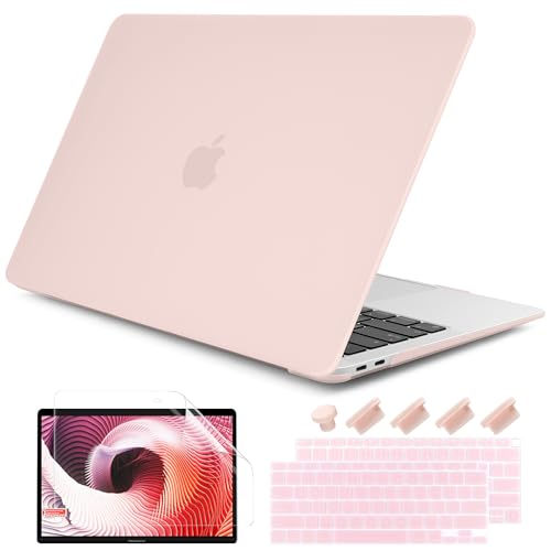 DONGKE for MacBook Air 13 inch Case 2021 2020 2019 2018 Release A2337 M1 A2179 A1932, Plastic Hard Shell Case & Keyboard Cover Compatible with MacBook Air 13 inch Retina Fits Touch ID, Chalk Pink - color: Chalk Pink