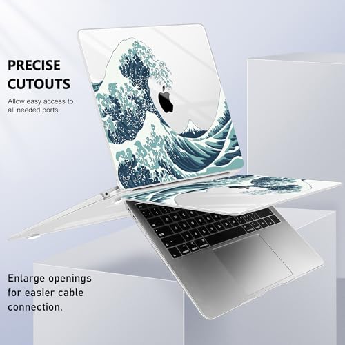May Chen Compatible with New MacBook Air 13 inch Case 2021, 2020 2019 2018 Release Model: M1 A2337 A2179 A1932, Plastic Hard Shell Case Cover for Mabook Air 13 inch with Retina Dispaly, Great Wave - color: Great Wave