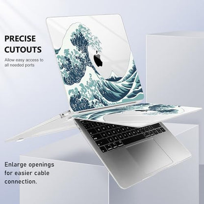 May Chen Compatible with New MacBook Air 13 inch Case 2021, 2020 2019 2018 Release Model: M1 A2337 A2179 A1932, Plastic Hard Shell Case Cover for Mabook Air 13 inch with Retina Dispaly, Great Wave - color: Great Wave