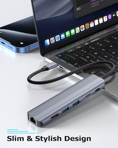 USB C Hub Ethernet HDMI Adapter for Mac MacBook Air/Pro Laptop, Multiport Dock with RJ45 Gigabit Ethernet, 4K HDMI, USB 3.0, SD/TF Card Reader, PD 100W Charging