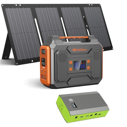 300W Solar Powered Power Bank Generator with 60W Panel, Portable Solar Power Station with DC AC Outlet 110V for Laptop Smart Devices RV Outdoor Camping