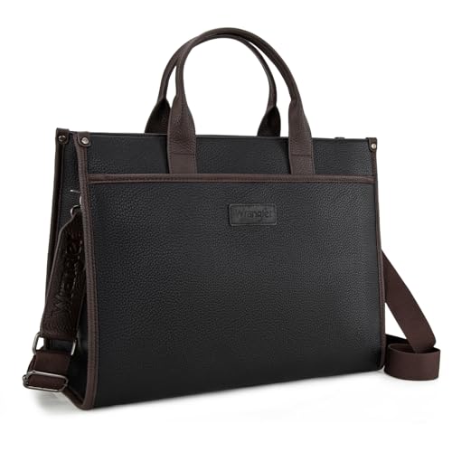 Wrangler Laptop Bag for Women 15.6 Inch Vintage Work Tote Bag for Business Briefcase Handbag with Adjustable Shoulder Strap - color: Black
