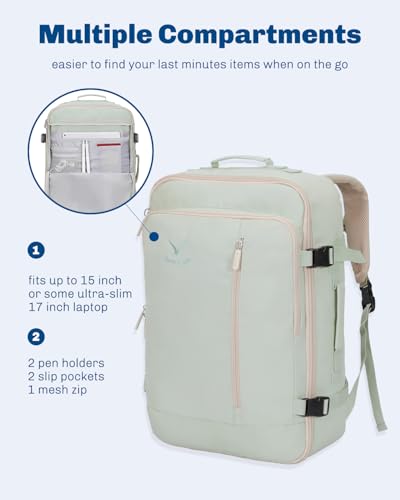 Carry on Backpack 38L Large Travel Backpack for Women Flight Approved Weekender Bag Laptop Backpack Men 15 inches Mint Green - color: Mint Green