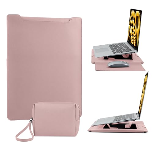 13-14 Inch Protective Laptop Sleeve Case with Stand, for MacBook Pro 14'' M5~M1, Pro/Max(2026-2021), MacBook Air 13.6'' M5-M2, (2026-2022), iPad Air/Pro Surface, PU Leather Laptop Case (13"-14" Pink) - color: Pink, size: 13-14 Inch