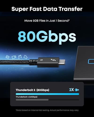 Anker Prime Thunderbolt 5 Cable, 3.3ft USB-C to USB-C Cable, 240W Charging | 80Gbps Data Transfer, Up to 120Gbps Bandwidth, 8K/4K Displays, for iPhone 16, MacBook and More (Thunderbolt 5-Certified) - size: 3.3FT