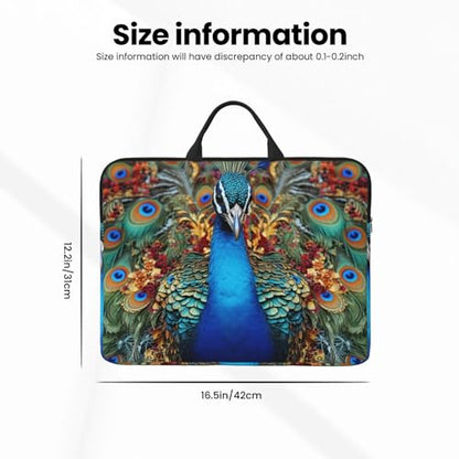 14 Inch Laptop Sleeve Case Waterproof Lightweight Laptop Case Bag Elegant Peacock Travel Laptop Bags With Handle Briefcase Messenger Bag For Women Men