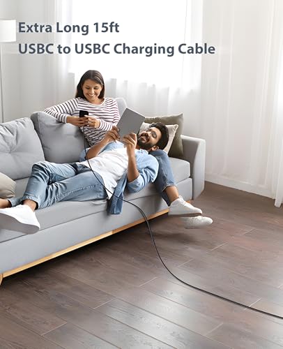 Extra Long USB C to USB C Cable 100W 15ft 2Pack Charger Cable Fast Charging | Compatible with iPhone 17/17 Pro Max, iPhone 16 Series, iPhone 15 Series, Galaxy S24/S23/S22, Car Play, MacBook, iPad - color: Black, size: 15FT 2Pack, style: 100W USB C to USB