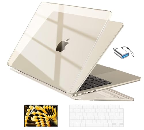 EooCoo for MacBook Air 13 inch Case M5/M4/M3/M2 2026-2022, Starlight | Easy Snap-On Fit for Mac Air 13.6"，Hard Shell & Keyboard Cover & Screen Film & Type-C Included, A3449/A3240/A3113/A2681 - color: Crystal Starlight