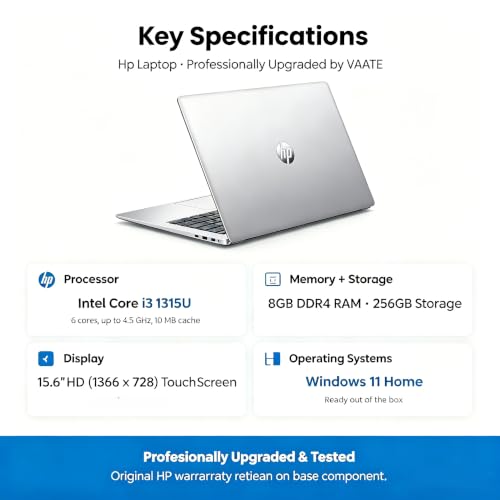 Customized HP 15.6" HD Touchscreen Laptop, i3, 8GB RAM 256GB SSD | Windows 11 Home | RAM Upgradable to 64GB | Storage Upgradable to 2TB | Webcam with Dual Microphone | Retains HP Warranty