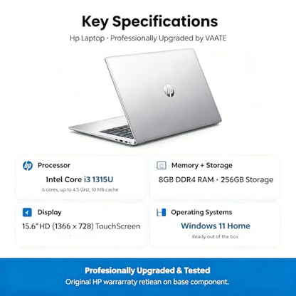 Customized HP 15.6" HD Touchscreen Laptop, i3, 8GB RAM 256GB SSD | Windows 11 Home | RAM Upgradable to 64GB | Storage Upgradable to 2TB | Webcam with Dual Microphone | Retains HP Warranty