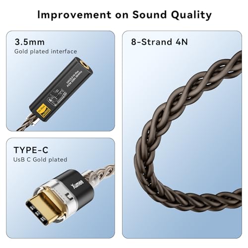 Xumee USB C to 3.5mm Audio Adapter,USB C DAC Dongle with Dual Chip (CX31993 + MAX97220), Hi-Res 32bit/384kHz, DAC AMP Dongle Compatible with iPhone 17/16/15 Series,Galaxy S26/S25/S24,Pixel (Black)