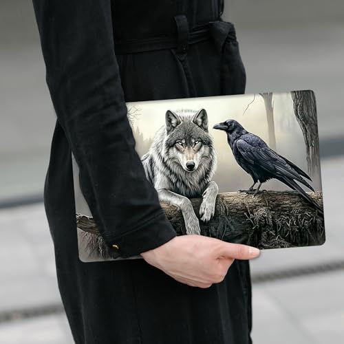 Laptop Skin Sticker Decal 12" 13" 13.3" 14" 15" 15.6",Waterproof Scratch Resistant Vinyl,Reusable Easy to Apply,for MacBook HP Dell Notebooks Netbooks Laptop,2 Wrist Pads,Crow Wolf Forest - color: Crow Wolf Forest