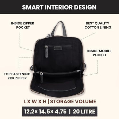 12.5 Inch Genuine Leather Backpack Purse For Women & Men | Grey Leather Backpack, Small Travel Bookbag With Adjustable Shoulder Strap, YKK Zipper, Mobile & Slip Pockets, 12.5 Inch - color: Grey