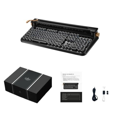 FINEDAY Keyboard 2.0 Plus, 2.4G Wireless & Bluetooth, 104 Keys, Blue Switch, 5000mAh, Retro Mechanical Keyboard with Korean/English Keycaps for PC/Mac/Phone (Korean Keycaps) - style: Korean Keycaps