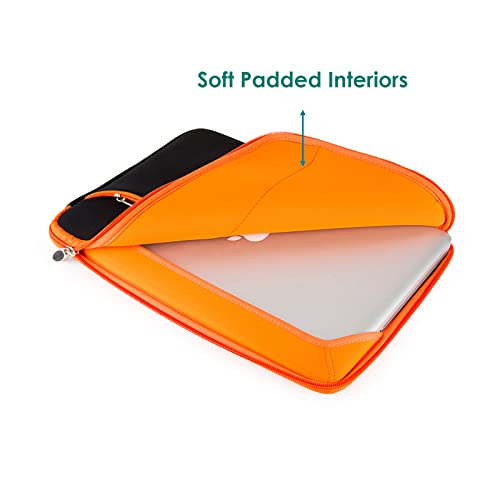 Travel Neoprene 13" Laptop Sleeve with Water Resistant Protection, Front Pocket - Compatible with SurfaceBook (Orange) - color: Black/Orange