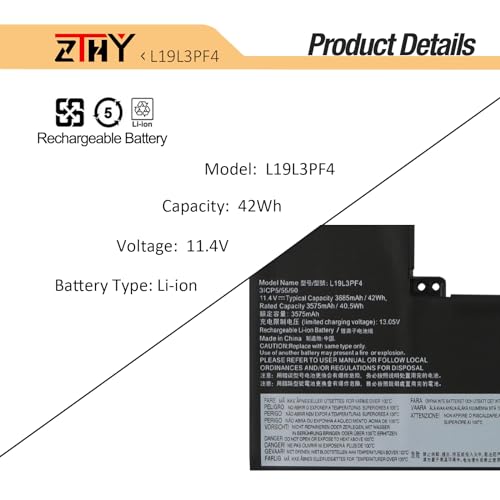 L19C3PF6 L19L3PF4 Battery Replacement for Lenovo IdeaPad 3-17ADA05 V17-IIL | IdeaPad 3-17ARE05 3-17IIL05 3-17IML05 Laptop 82GX 81WF L19L4PF2 L19D4PF2 Battery 5B10W89838 SB10W89845 11.4V 42Wh 3575mAh - size: 10.19*4.68*0.23 inch L19L3PF4