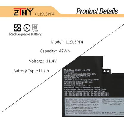 L19C3PF6 L19L3PF4 Battery Replacement for Lenovo IdeaPad 3-17ADA05 V17-IIL | IdeaPad 3-17ARE05 3-17IIL05 3-17IML05 Laptop 82GX 81WF L19L4PF2 L19D4PF2 Battery 5B10W89838 SB10W89845 11.4V 42Wh 3575mAh - size: 10.19*4.68*0.23 inch L19L3PF4