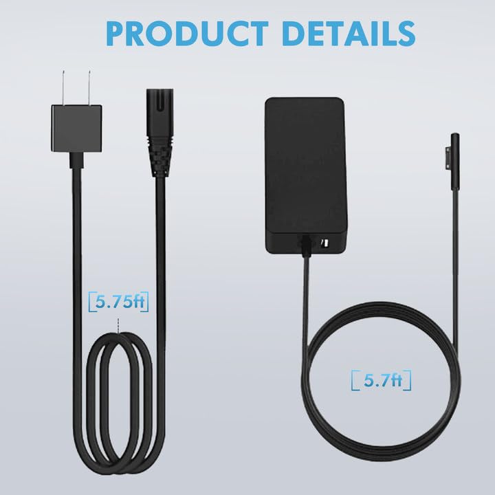 65W Surface Pro Laptop Charger Compatible with Microsoft Surface Pro 11 10 9 8 7 6 5 4 3 X Power Adapter,Surface Laptop 1 2 3,Compatible for Both Microsoft Surface Book Laptop,Works with 65W&44W&36W - color: BLACK2