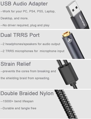USB Audio Splitter Cable with Dual TRRS 4 Pole Jacks for PC, PS4, PS5-30CM | USB to Dual TRRS Splitter Adapter, Mic-Supported, for PC, Laptop, Mac, Desktops, Linux, PS4, PS5 and More - size: 30CM