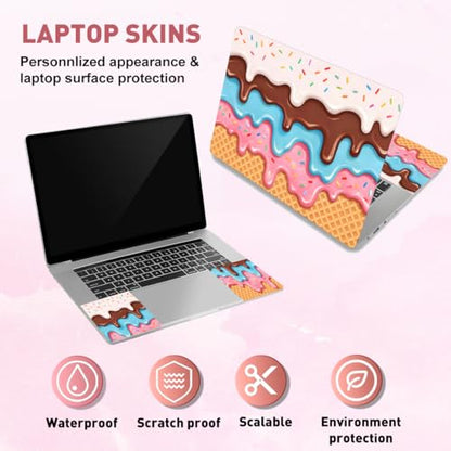 PLIGREAT 15 Inches Laptop Decal Sticker Skin Cover, Ice Cream Design Laptop Sticker Decals Fits 12" to 15" Laptops Universal Waterproof Removable, Yellow Pink - color: Yellow Pink